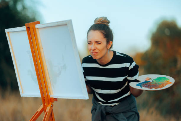 Woman Squinting Not Seeing to paint without her Eyeglasses
