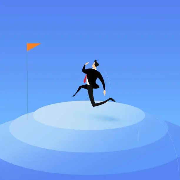 Vector illustration of Businessmen jump past many Steps to achieve business success.