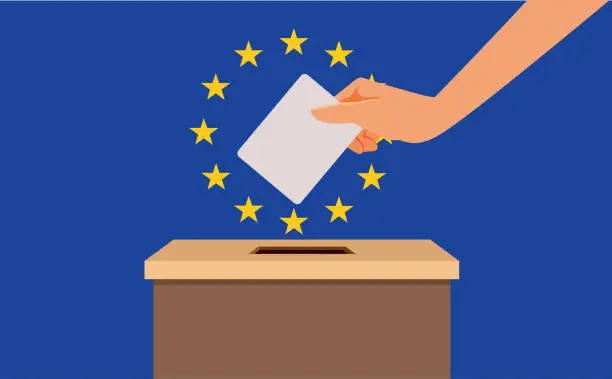 Vector illustration of Citizen Voting for the Election in the European Union Parliament Vector Illustration