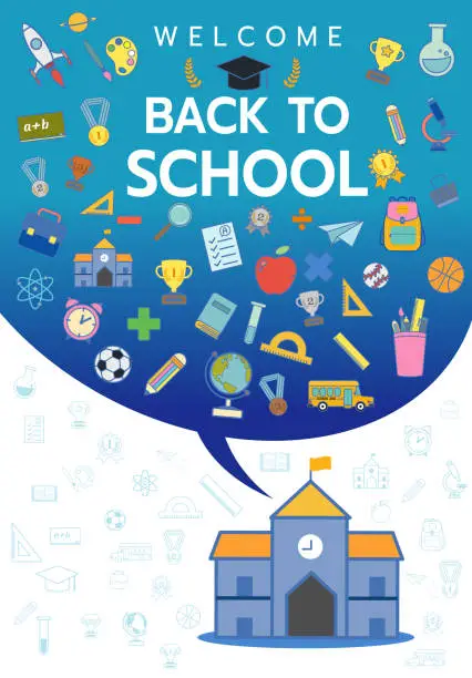 Vector illustration of Vertical banner of welcome back to school concept texture style with icon of supplies vector illustratio