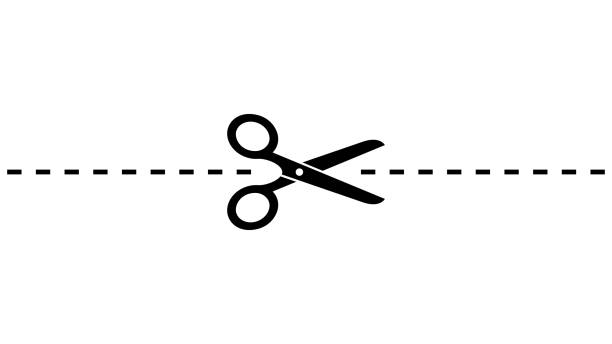 scissors with cut lines - schere stock-grafiken, -clipart, -cartoons und -symbole