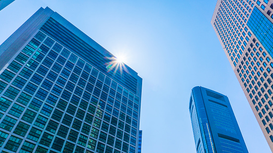 Skyscrapers and refreshing blue sky scenery