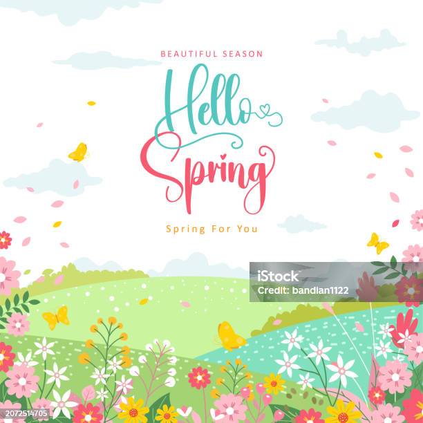 Spring Home Istock Spring Template With Beautiful Flower And Landscape Background Stock ...