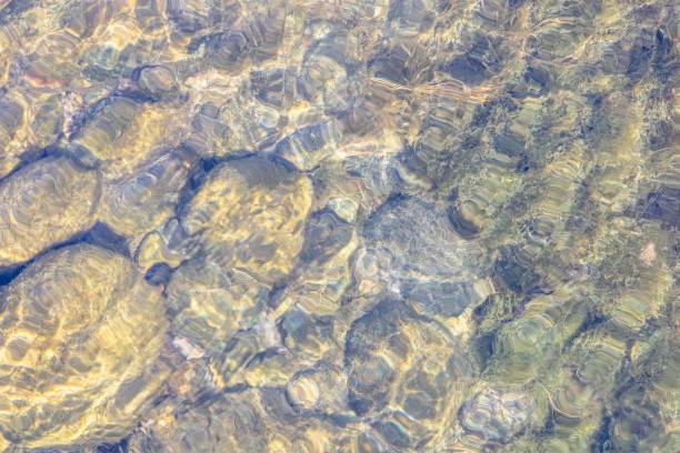 istock Natural texture in nature with a natural pattern of water waves and stones at the bottom 2072547038