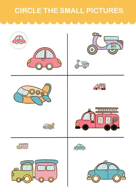 Vector illustration of Vector transportation printable activity for kids.