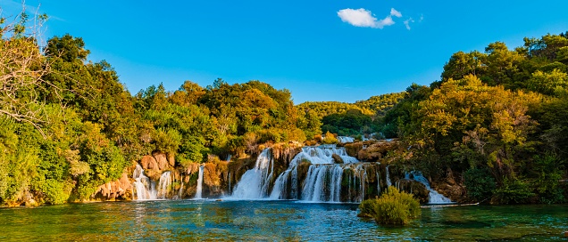 KRKA waterfalls Croatia during summer, krka national park Croatia on a bright summer evening in the park.