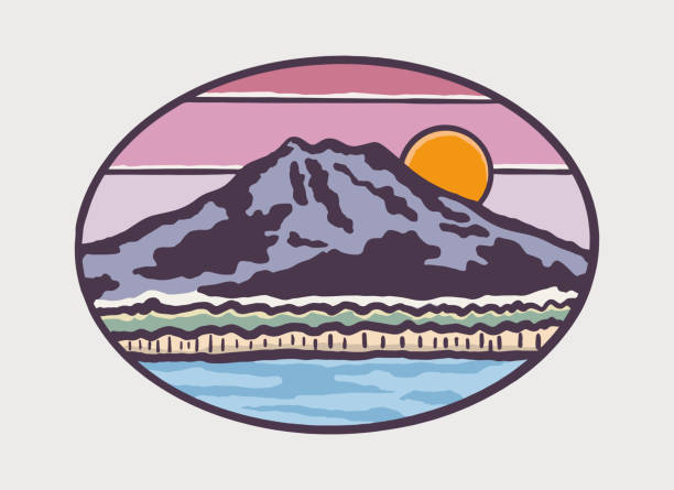 ilustraciones, imágenes clip art, dibujos animados e iconos de stock de parque nacional del monte rainier en diseño de estilo de dibujo a mano vintage para insignia, camiseta, pegatina, etc. - monte rainier