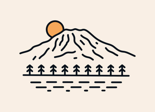 ilustraciones, imágenes clip art, dibujos animados e iconos de stock de parque nacional del monte rainier en un estilo simple de una sola línea - monte rainier