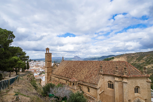 Rear view of the Church Real Colegiata de Santa María la Mayor, built in the mid-1500s, a national monument located in Antequera