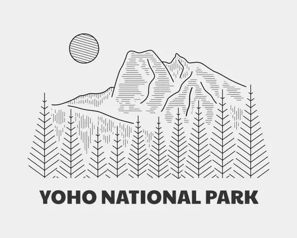 Vector illustration of Emerald Lake Yoho National Park Vector illustration in Mono line vector design for badge, poster, sticker, t shirt