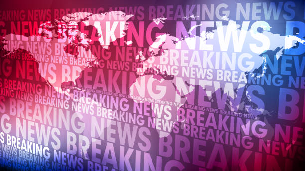 istock Background breaking news text and world map global news template layout for display online 2072692149