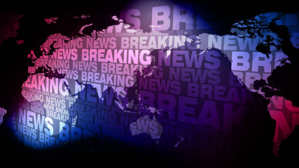 istock Breaking news text and world map modern template for creative news backdrop presenting global reports with worldwide news theme 2072692152
