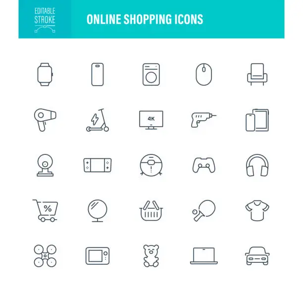 Vector illustration of Online Shopping Icons Editable Stroke