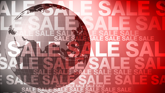 Discount sale text with red world globe label for modern business promotion and advertising