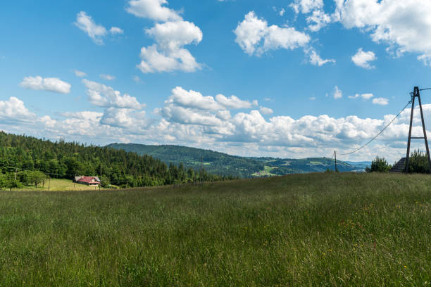 view from stecowka in beskid slaski mountains in poland - cieszyn zdjęcia i obrazy z banku zdjęć