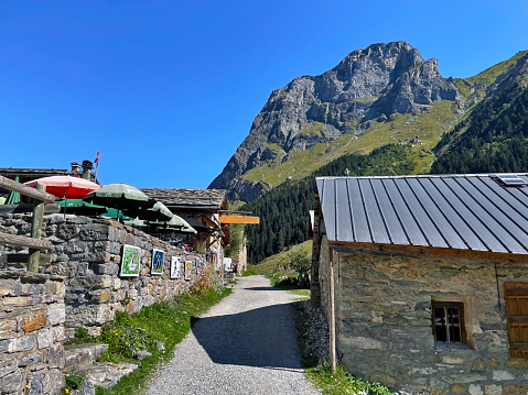 Pralognan la Vanoise National Park, France -10 September 2023: Hautes Alps traditional village