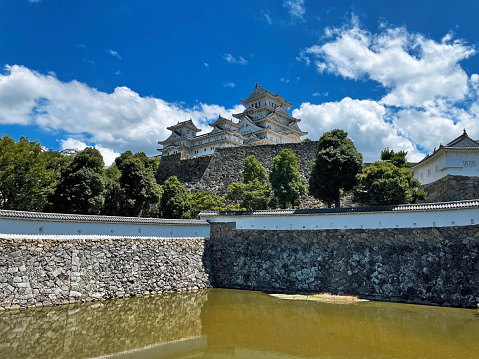 Himeji, Hyogo Prefecture, Japan - August 4, 2023:  Cultural Gem and Panoramic view of Himeji Castle