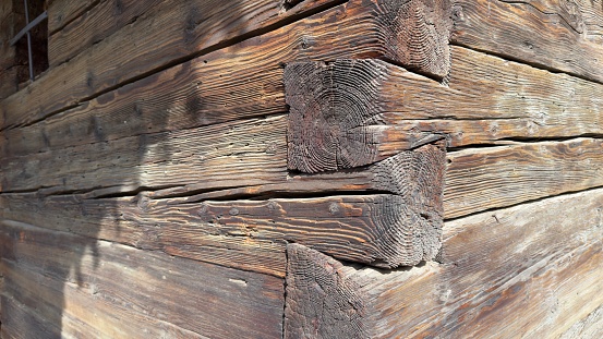 Wom weather damaged wooden wall in brown as Background or texture