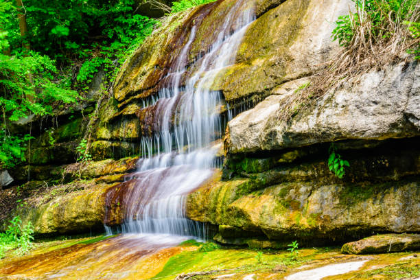 Beautiful waterfall on small river in park
