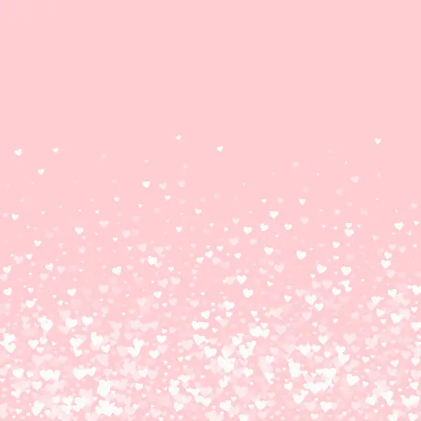 Vector illustration of White hearts scattered on pink background.