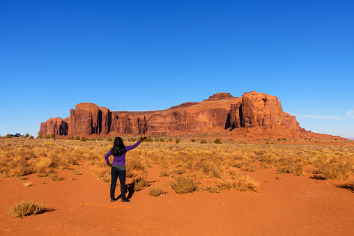 A woman Traveler in the monument valley, Arizona USA
