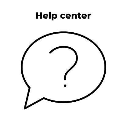 Help center. Question mark in speech bubble. Support, work time vector illustration. EPS10. Service concept. Call center or technical support. Symbol, sign for logo, mobile, app, design, web, dev, ui