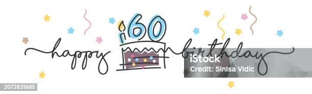 60th Text 60th Birthday Handwritten Typography Lettering Greeting Card With ...