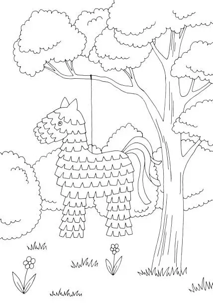 Vector illustration of Pinata garden party graphic black white landscape vertical sketch illustration vector