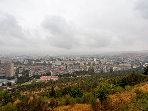 The tbilisi city and green tree with the rain cloud, Georgia.