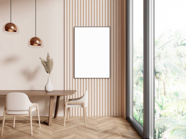 istock Modern living room interior with table and chairs, window. Mockup frame 2072848018