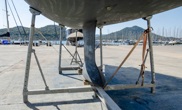 Bilge keel sailing yacht in dry dock. Bilge keel sailing yacht in dry dock bilge of ship stock pictures, royalty-free photos & images