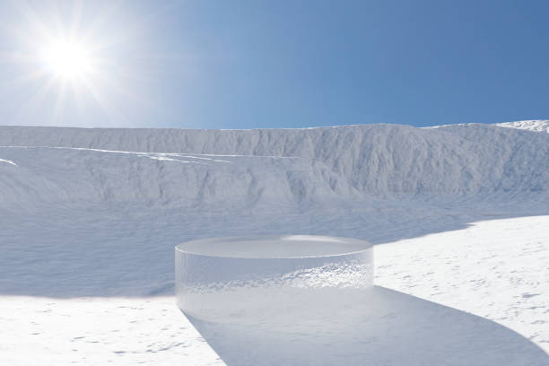 istock 3d render platform and Natural winter background, Ice snow podium on the snow mountain for product display, advertising, mockup or etc 2072910953