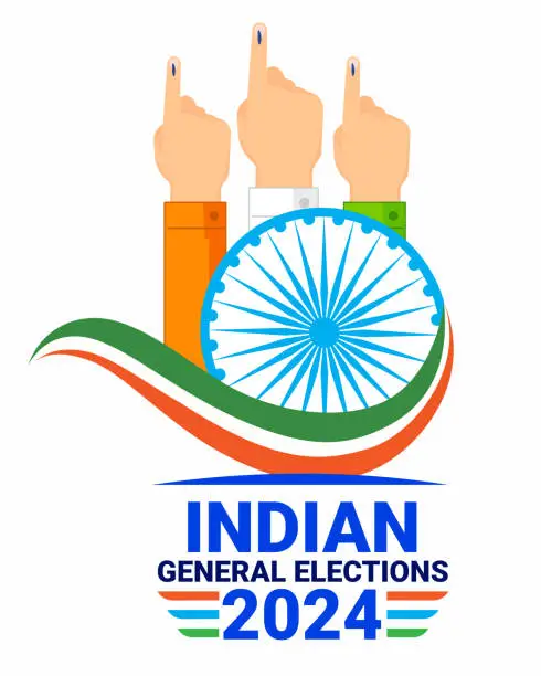 Vector illustration of hand with voting sign of tri color of India general election campaign vector illustration