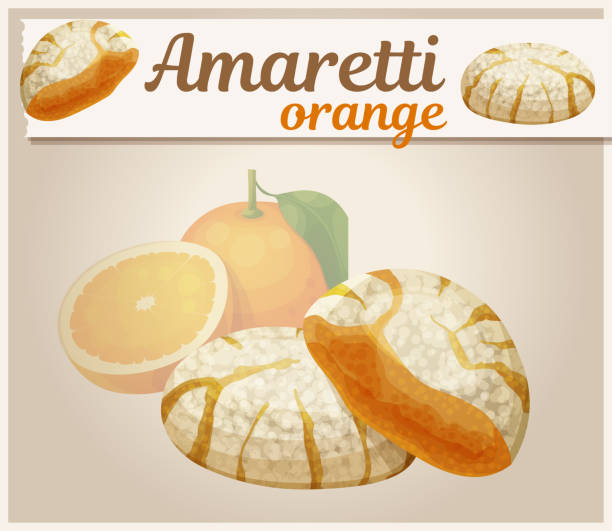 оранжевая фруктовая выпечка амаретти векторный значок, иллюстрация итальянского печенья, сладкий десерт апельсиновая запеченная закуска  - biscotti orange italian culture dessert stock illustrations