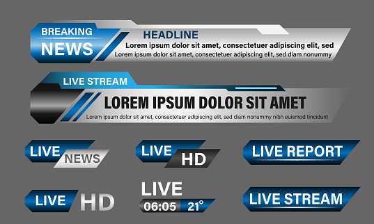 Broadcast News Lower Thirds Template layout blue grey set collection design banner for bar Headline news title, sport game in Television, Video and Media Channel vector illustration.