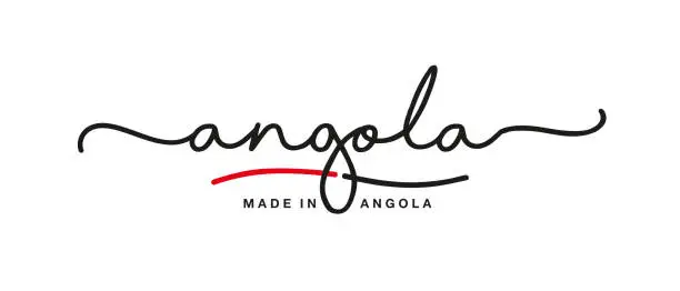 Vector illustration of Made in Angola handwritten calligraphic lettering logo sticker flag ribbon banner