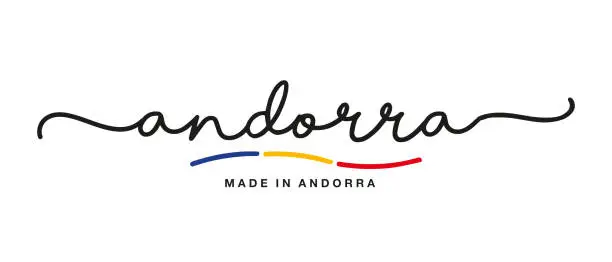 Vector illustration of Made in Andorra handwritten calligraphic lettering logo sticker flag ribbon banner
