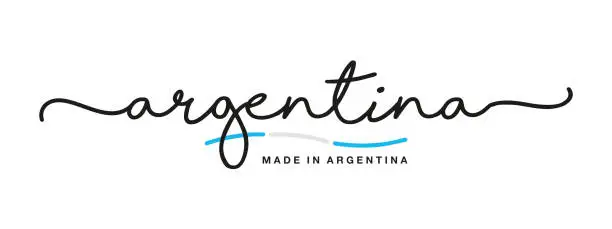 Vector illustration of Made in Argentina handwritten calligraphic lettering logo sticker flag ribbon banner