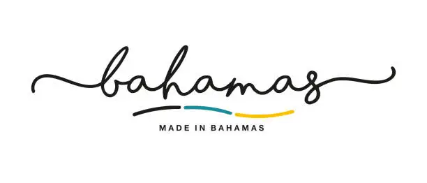 Vector illustration of Made in Bahamas handwritten calligraphic lettering logo sticker flag ribbon banner