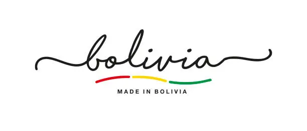 Vector illustration of Made in Bolivia handwritten calligraphic lettering logo sticker flag ribbon banner
