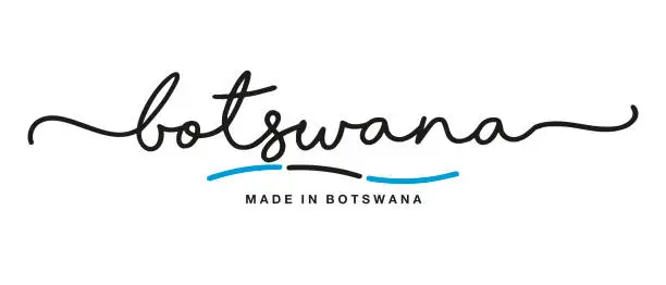 Vector illustration of Made in Botswana handwritten calligraphic lettering logo sticker flag ribbon banner