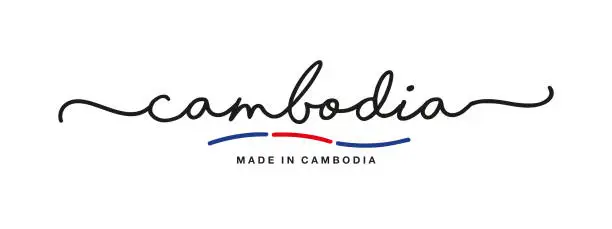 Vector illustration of Made in Cambodia handwritten calligraphic lettering logo sticker flag ribbon banner