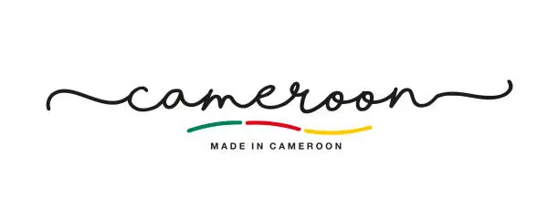 Vector illustration of Made in Cameroon handwritten calligraphic lettering logo sticker flag ribbon banner