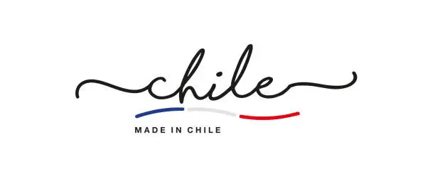 Vector illustration of Made in Chile handwritten calligraphic lettering logo sticker flag ribbon banner