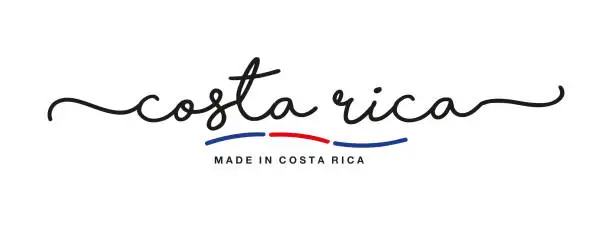Vector illustration of Made in Costa Rica handwritten calligraphic lettering logo sticker flag ribbon banner
