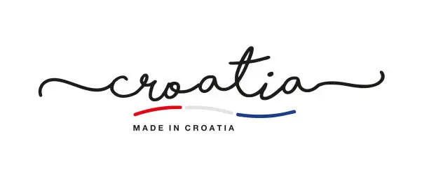 Vector illustration of Made in Croatia handwritten calligraphic lettering logo sticker flag ribbon banner