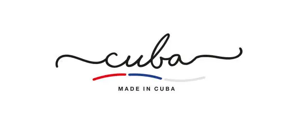 Vector illustration of Made in Cuba handwritten calligraphic lettering logo sticker flag ribbon banner