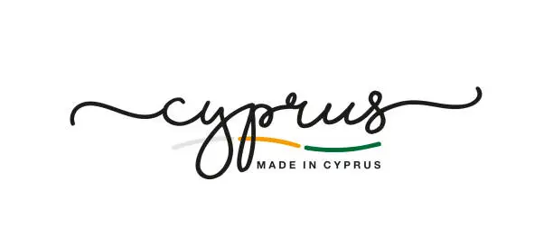 Vector illustration of Made in Cyprus handwritten calligraphic lettering logo sticker flag ribbon banner