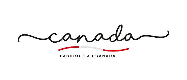 Made in Canada logo French language handwritten calligraphic lettering sticker flag ribbon banner