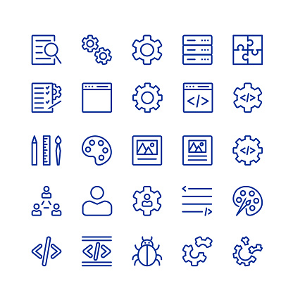 Icon set for software development. Outline icons for web and app developer. Vector, outline, illustration, eps 10